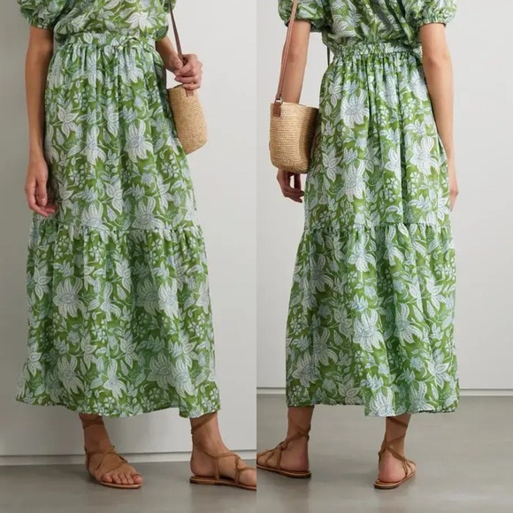 Elegant Floral Maxi Skirt in Green